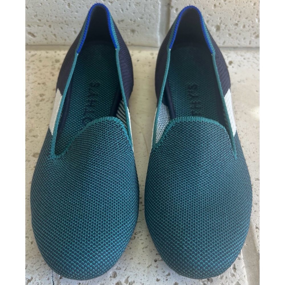 Rothy's Spruce Prep Loafer Women's Size 6.5 
Green, Navy, and White - Picture 3 of 13